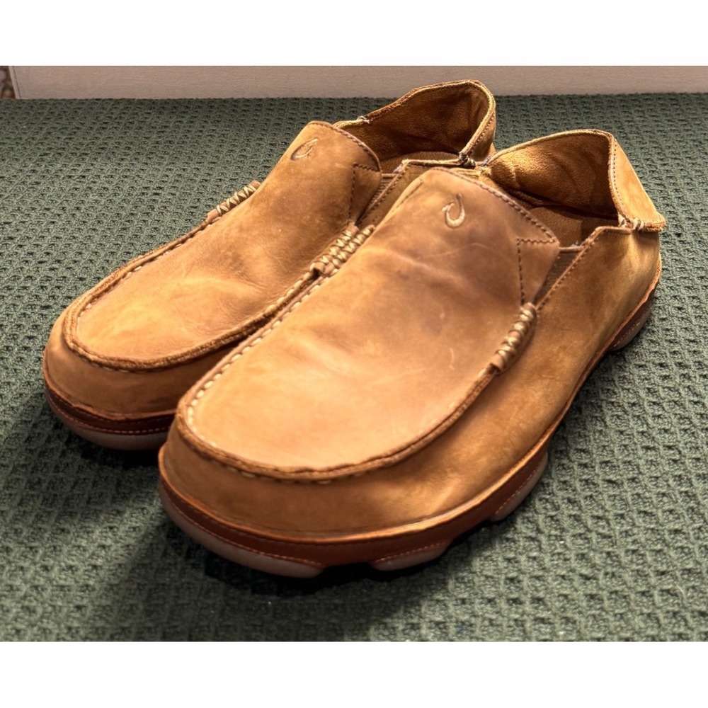 OluKai Moloa Mens Leather Slip On Loafers Ray Toffee Size 10